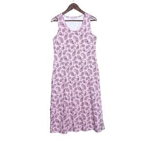 Lands End Dress Pink Paisley Midi TShirt Dress Med Casual Summer Vacation Beach